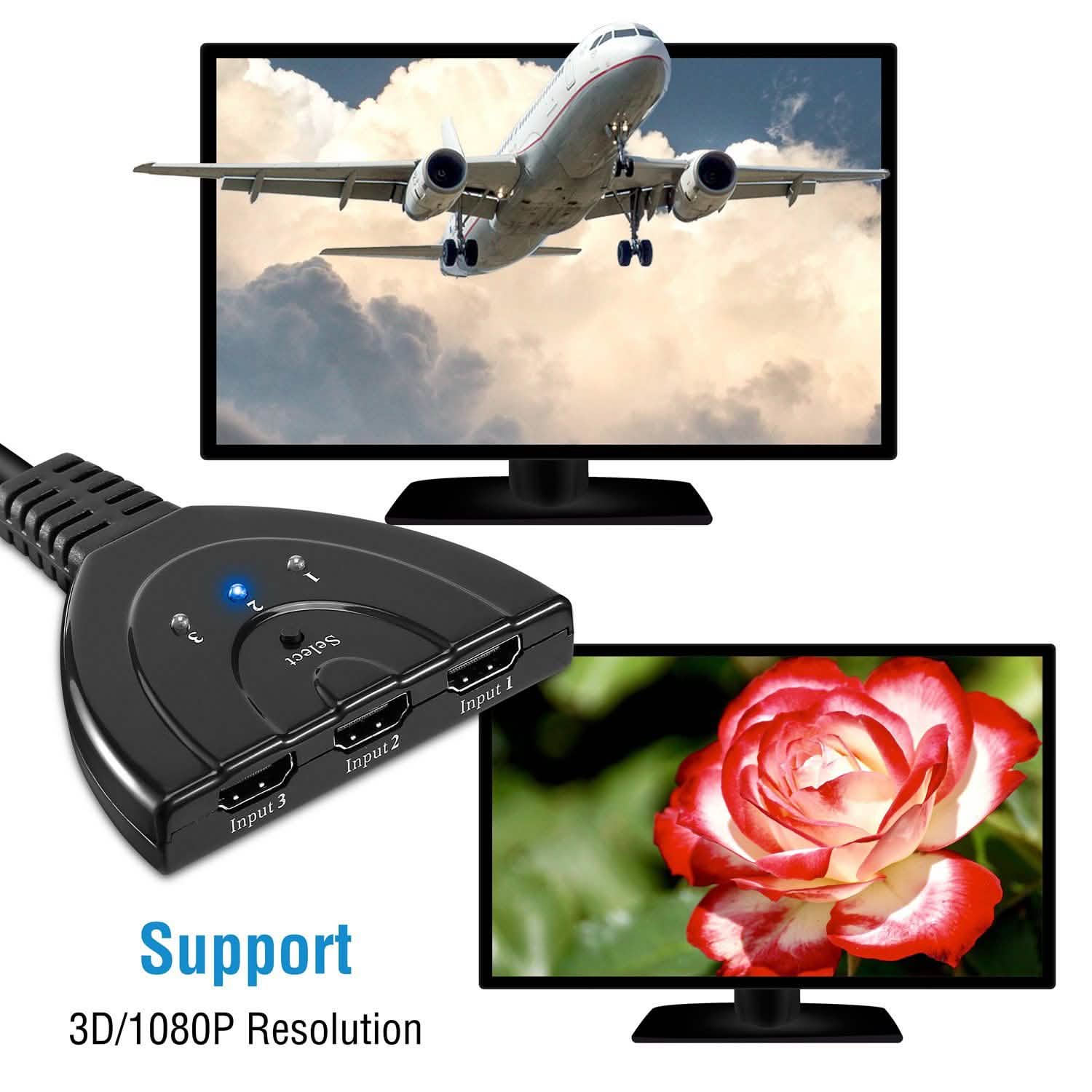 HDMI 1080P 3-in-1 Output HDTV Switch Splitter TV & Video - Tophatter Daily Deals