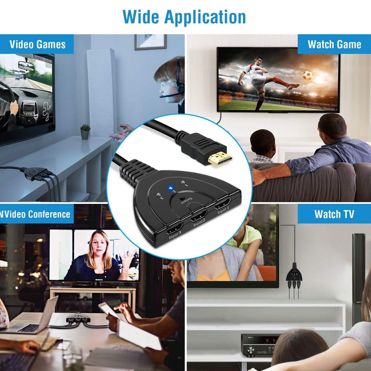 HDMI 1080P 3-in-1 Output HDTV Switch Splitter TV & Video - Tophatter Daily Deals