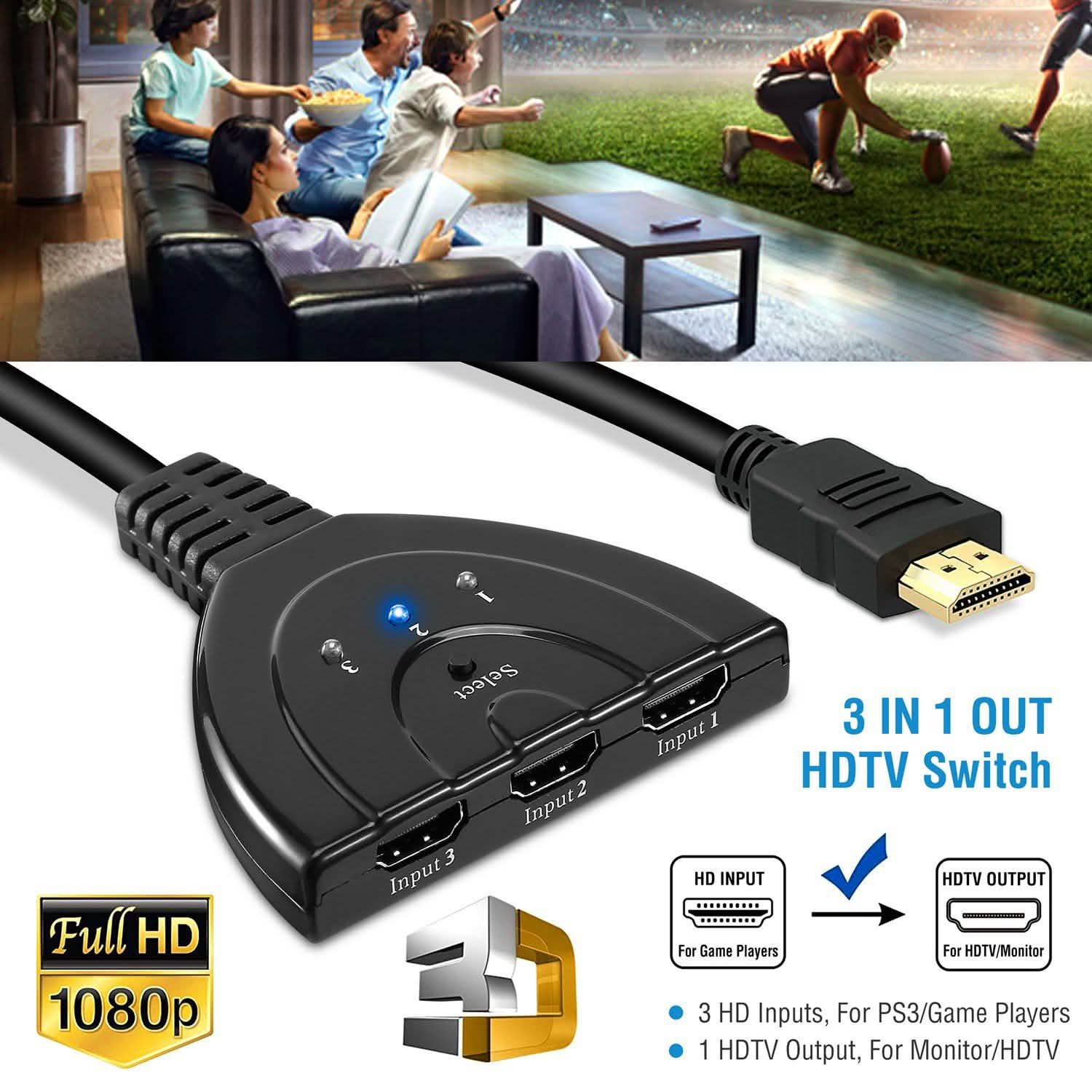 HDMI 1080P 3-in-1 Output HDTV Switch Splitter TV & Video - Tophatter Daily Deals