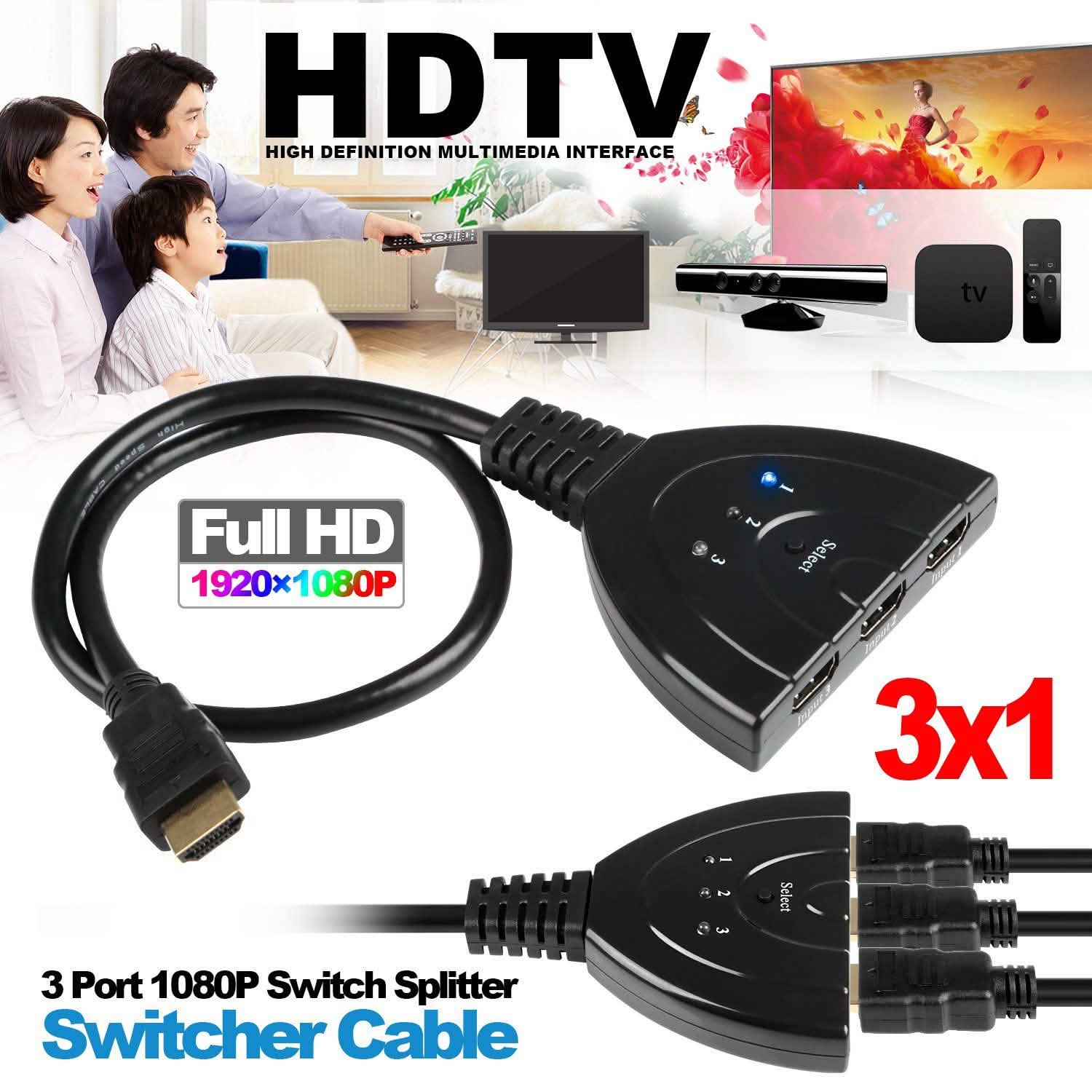 HDMI 1080P 3-in-1 Output HDTV Switch Splitter TV & Video - Tophatter Daily Deals