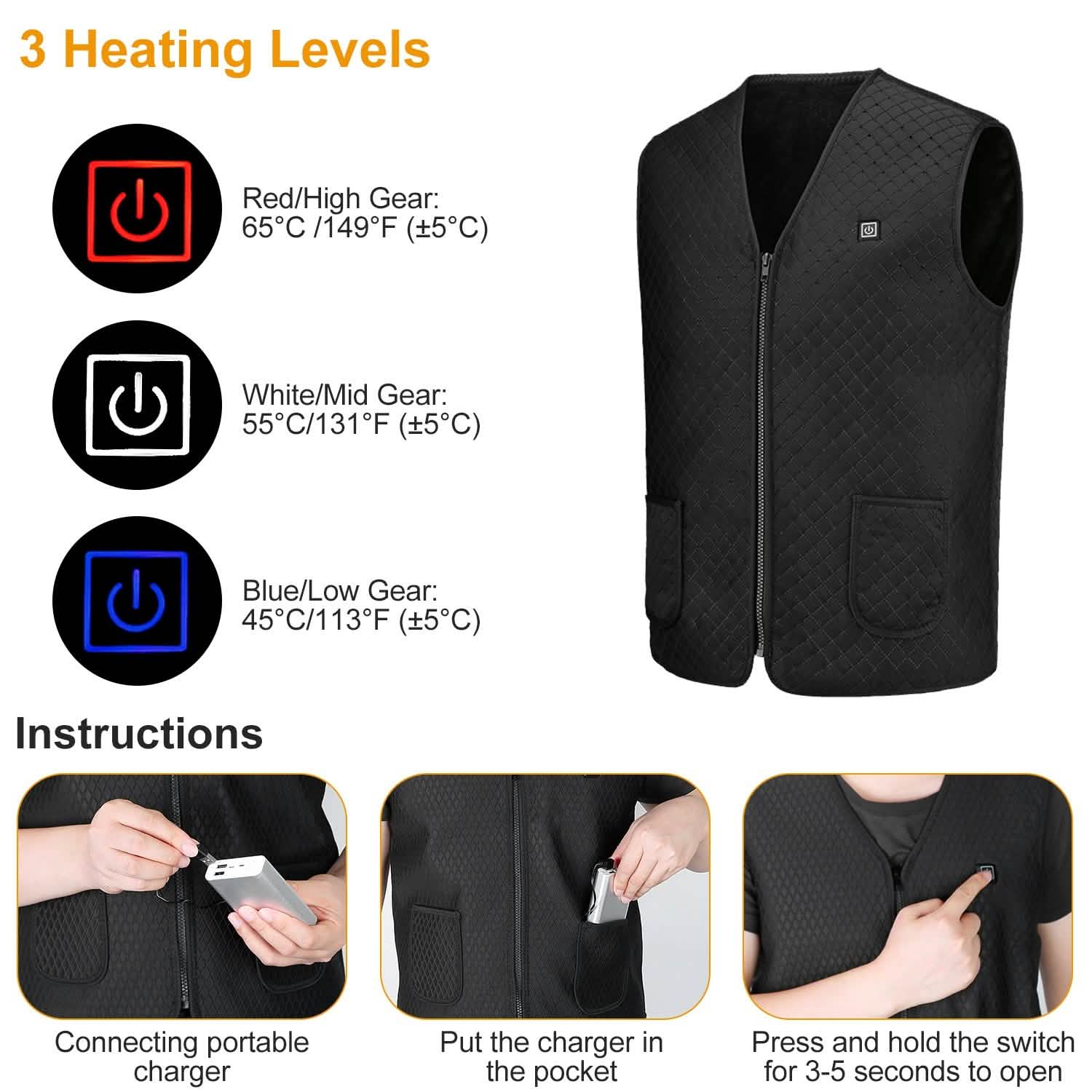 Heat Jacket Vest with 3 Adjustable Temperatures Men's Outerwear - Tophatter Daily Deals