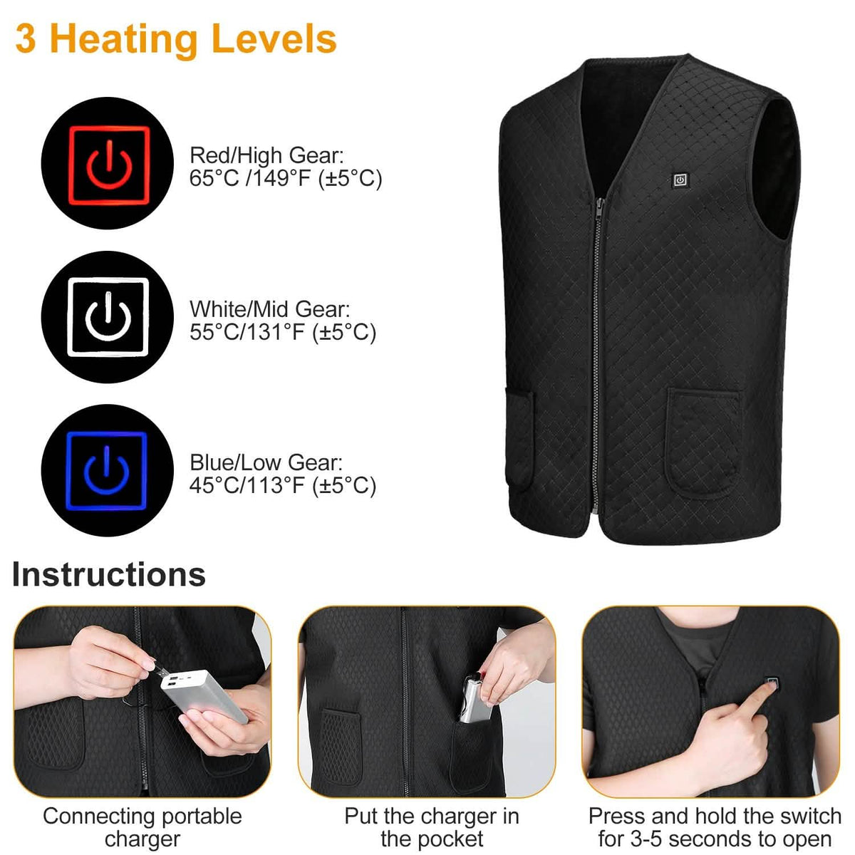Heat Jacket Vest with 3 Adjustable Temperatures Men's Outerwear - Tophatter Daily Deals