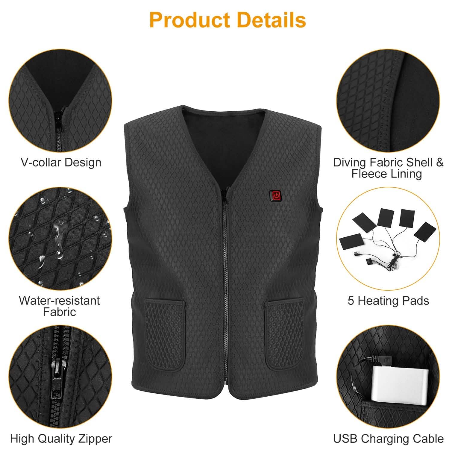 Heat Jacket Vest with 3 Adjustable Temperatures Men's Outerwear - Tophatter Daily Deals
