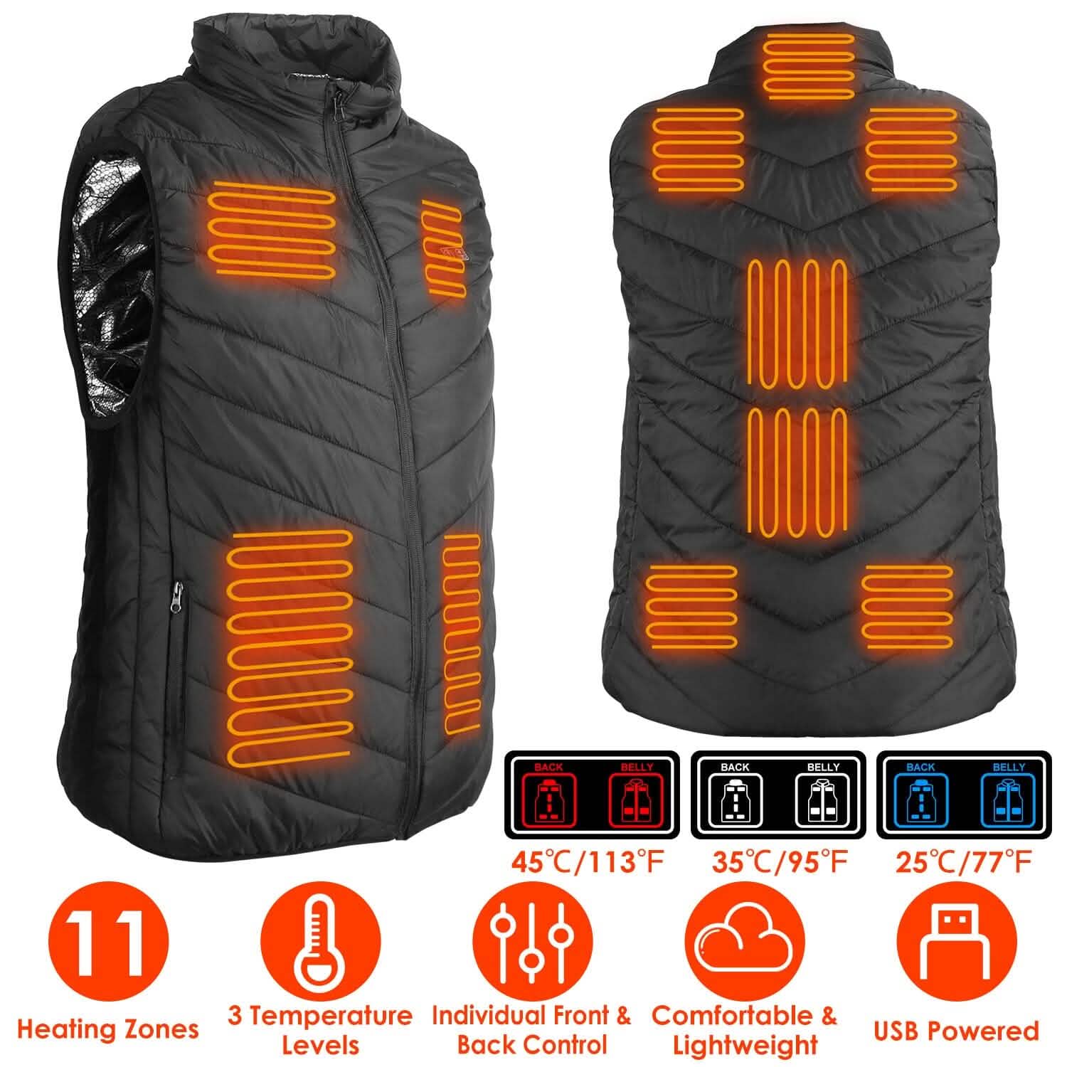 Heated Vest Electric USB Jacket with 3 Temperature Levels Outdoor Recreation - Tophatter Daily Deals