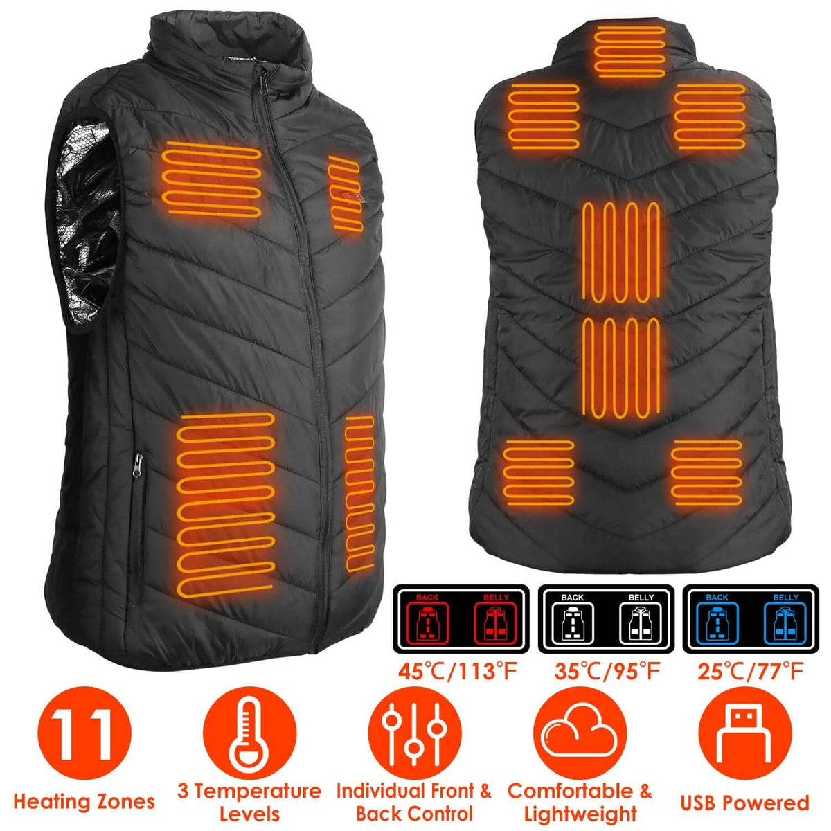Heated Vest Electric USB Jacket with 3 Temperature Levels Outdoor Recreation - Tophatter Daily Deals