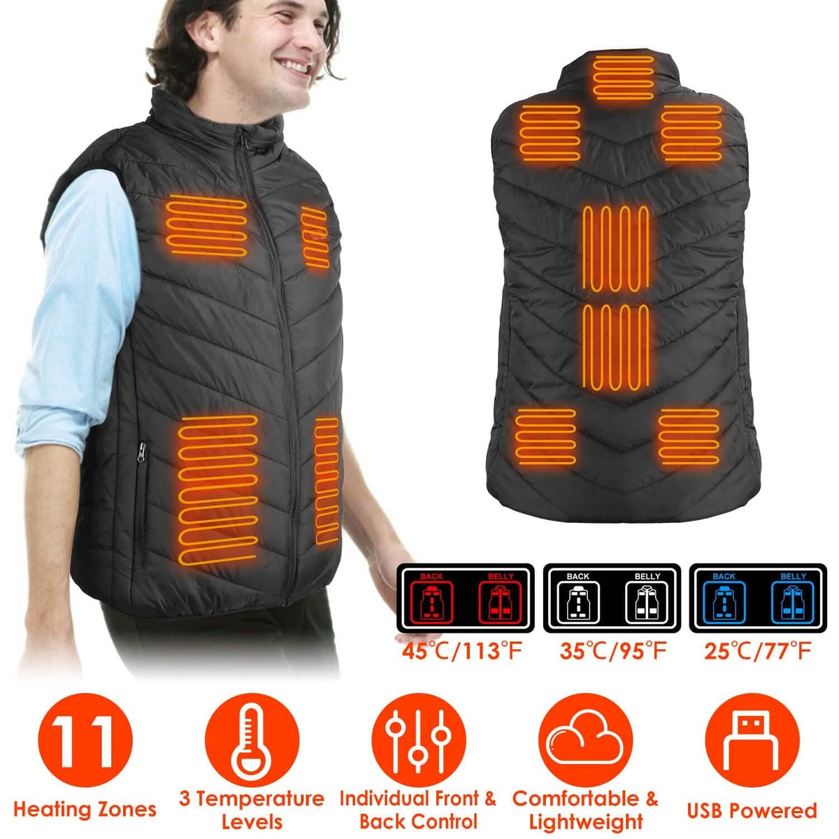 Heated Vest Electric USB Jacket with 3 Temperature Levels Outdoor Recreation - Tophatter Daily Deals