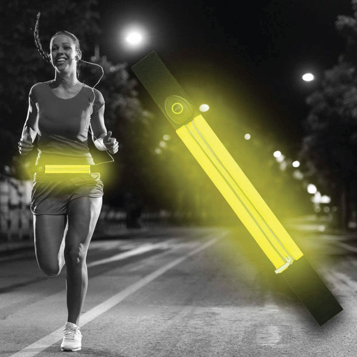 Flipbelt for Running - Ultra Yellow Coloured LED Reflective Running Belt For Women and Men USB Rechargeable Running Phone Holders Waist Bag Apparel & Accessories - Tophatter Daily Deals