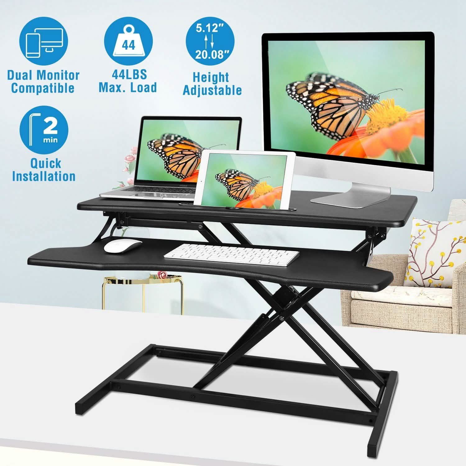 Height Adjustable Standing Desk Converter Workstation Computer Accessories - Tophatter Daily Deals