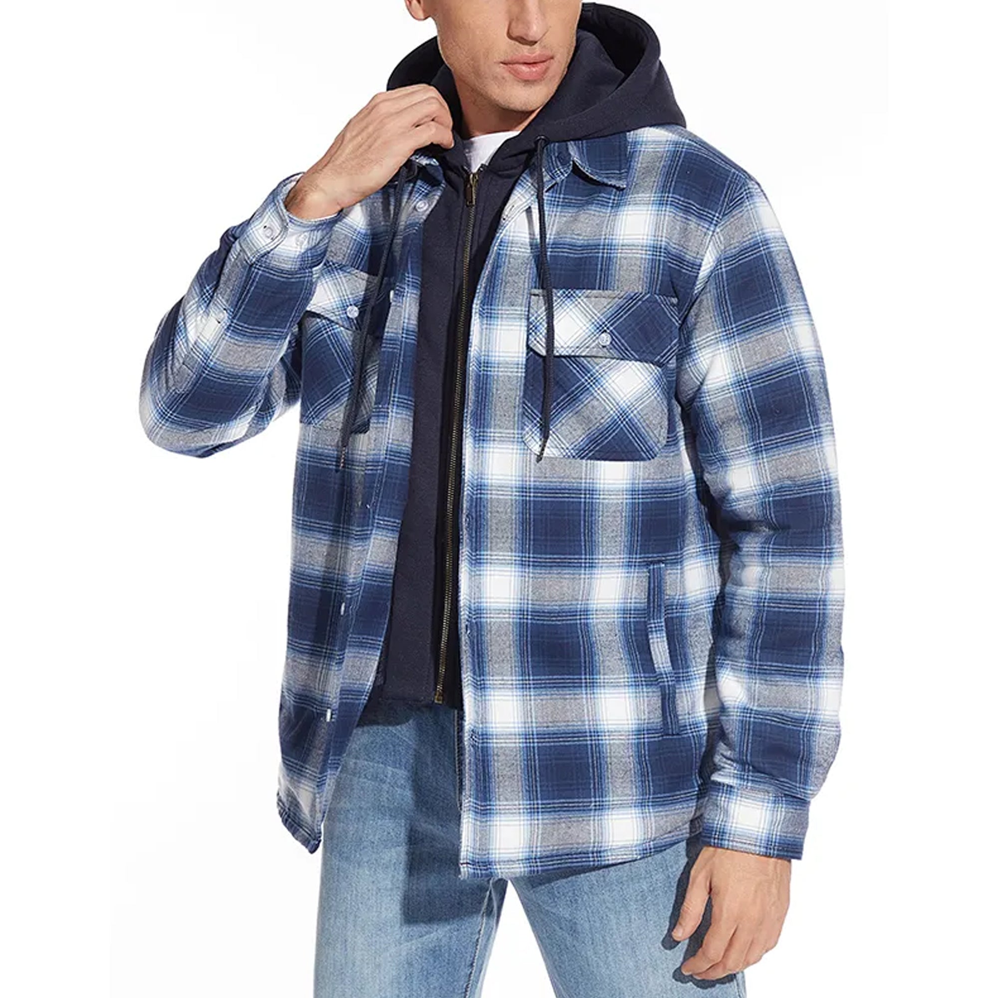 Lightweight Cozy Men's Hooded Jacket - Shirt Style, Fleece - Tophatter Daily Deals