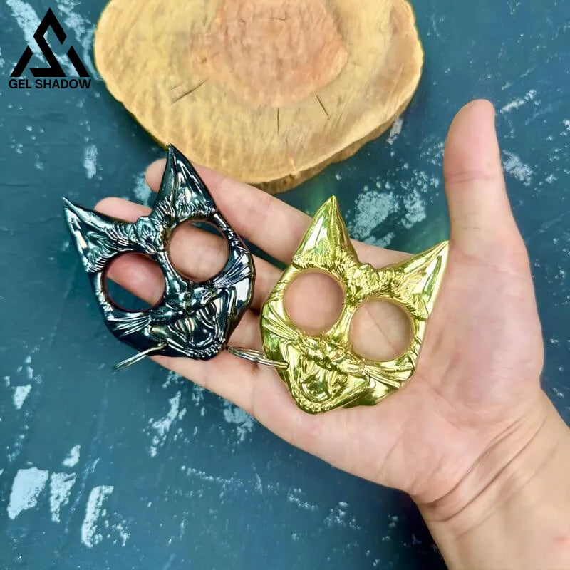 Hellcat Two finger Brass Knuckles Metal Cat-GS137 Black+Gold BRASSKNUCKLE - Tophatter Daily Deals