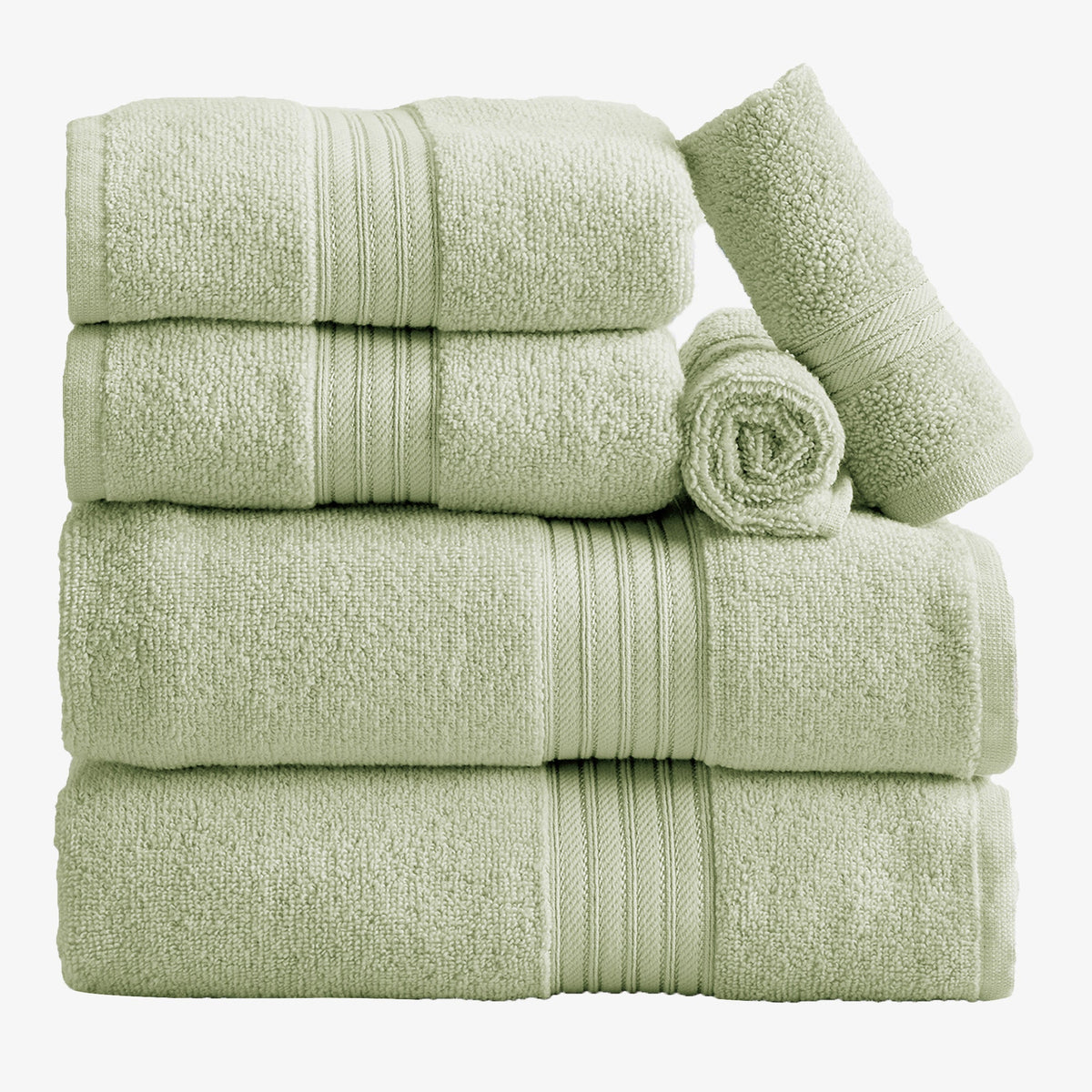Cotton Terry Bath Towel Set - Cooper Collection 6 Piece Set Seagreen Bath - Tophatter Daily Deals