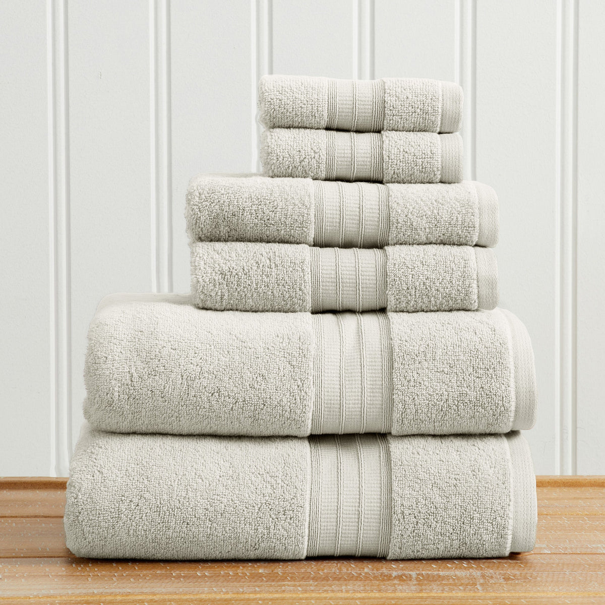 100% Cotton Premium Bath Towel Set - Chiara Collection 6 Piece Set Light Grey Bath - Tophatter Daily Deals