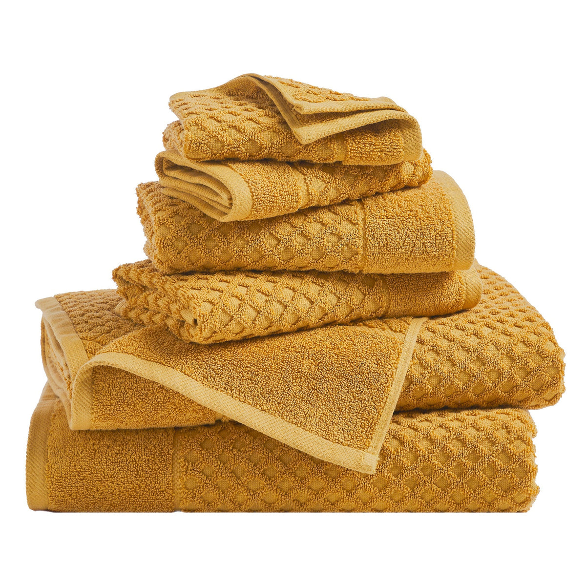 Cotton Diamond Waffle Weave Bath Towel Set - Grayson Collection 6 Piece Set Marigold Bath - Tophatter Daily Deals
