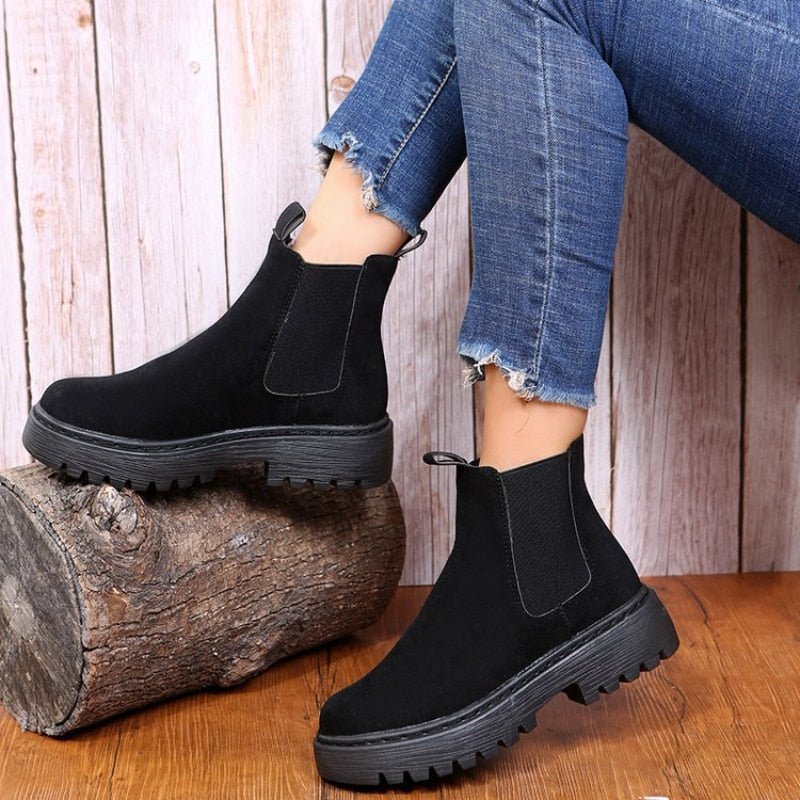 Warm Cozy Women Ankle Boots - Chunky Suede, For Winter - Tophatter Daily Deals