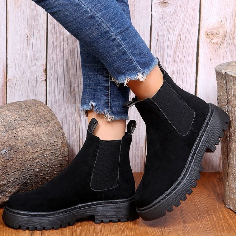 Warm Cozy Women Ankle Boots - Chunky Suede, For Winter Black - Tophatter Daily Deals