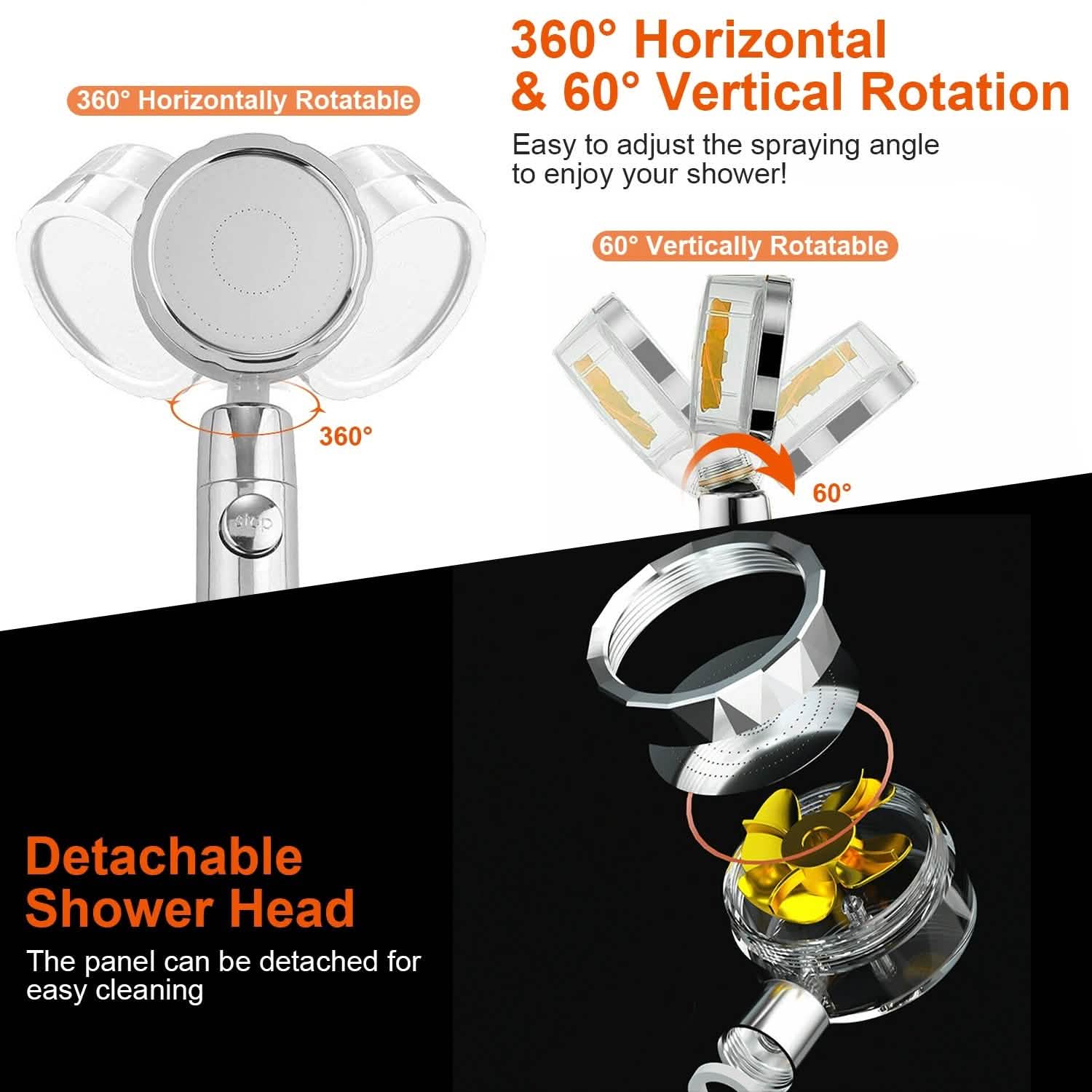 High Pressure Shower Head 360¬∞ Rotating Water Saving Handheld Shower Head Bath - Tophatter Daily Deals