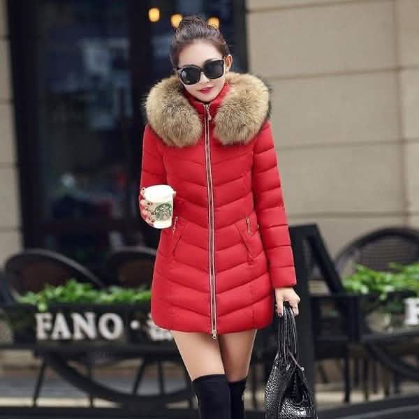 High Quality Winter Down Jacket Women Long Coat Warm Clothes Red Women's Outerwear - Tophatter Daily Deals