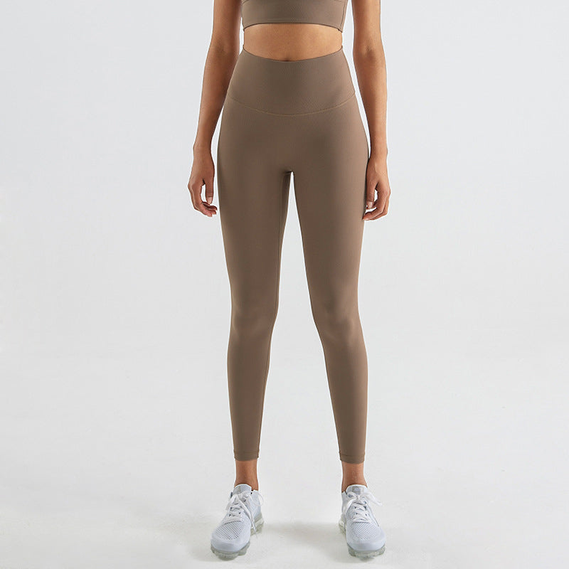 Woman Yoga Pants High Waist Fitness Sports Leggings Cocoa Color Leggings - Tophatter Daily Deals