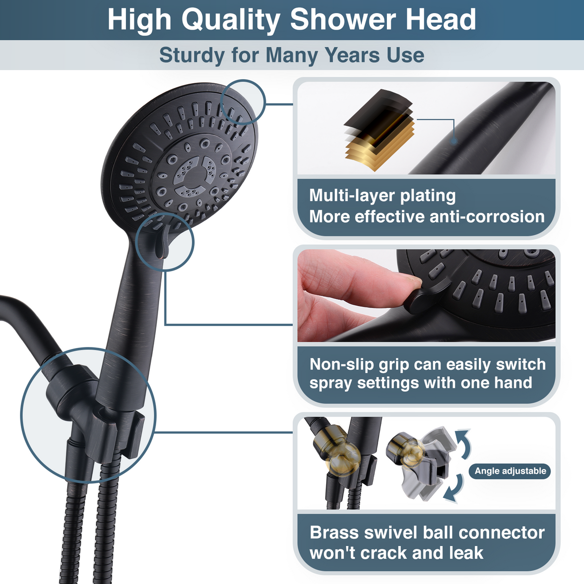 9-Spray Handheld Shower Head Set with Hose and Shower Arm Mount Home Improvement - Tophatter Daily Deals