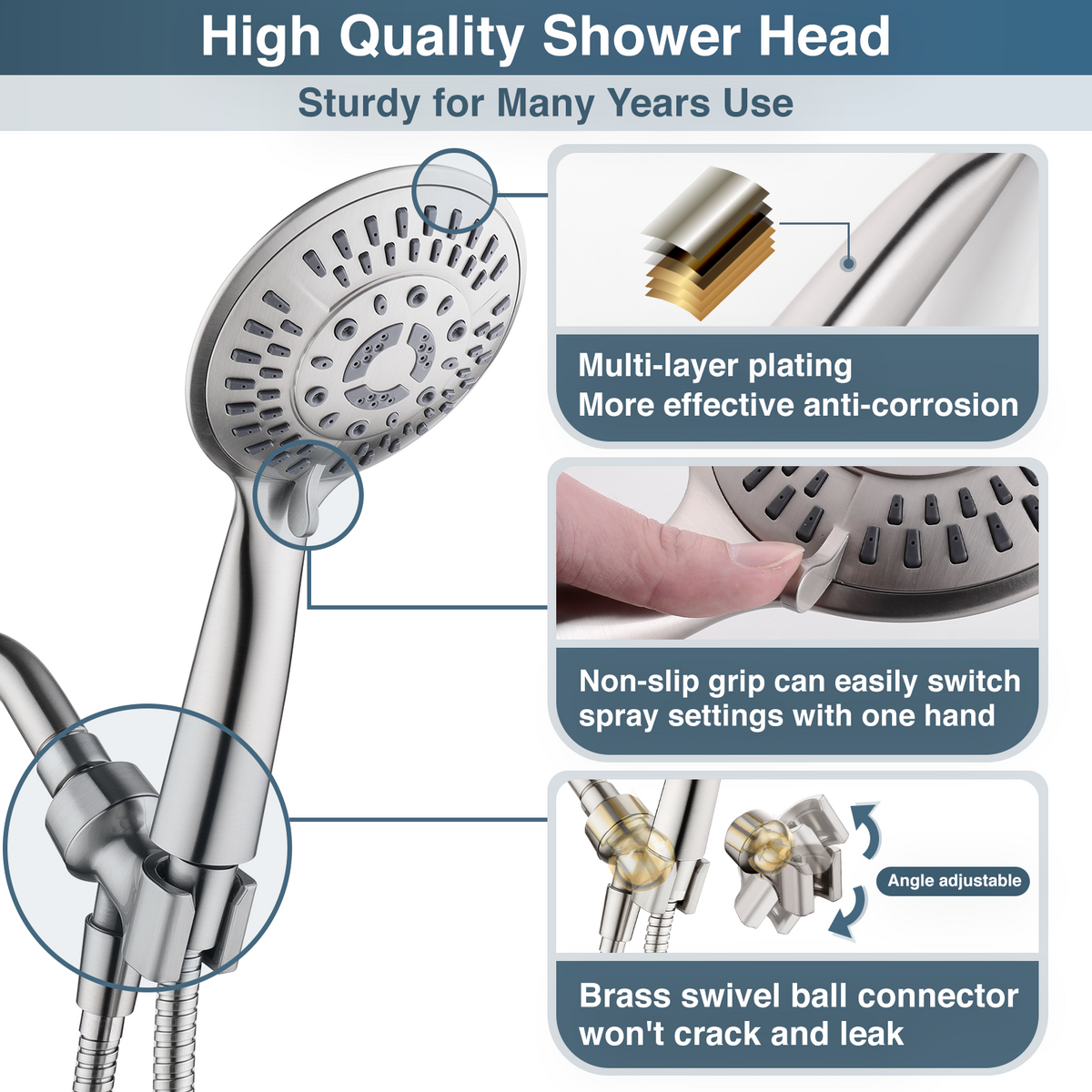 9-Spray Handheld Shower Head Set with Hose and Shower Arm Mount Home Improvement - Tophatter Daily Deals
