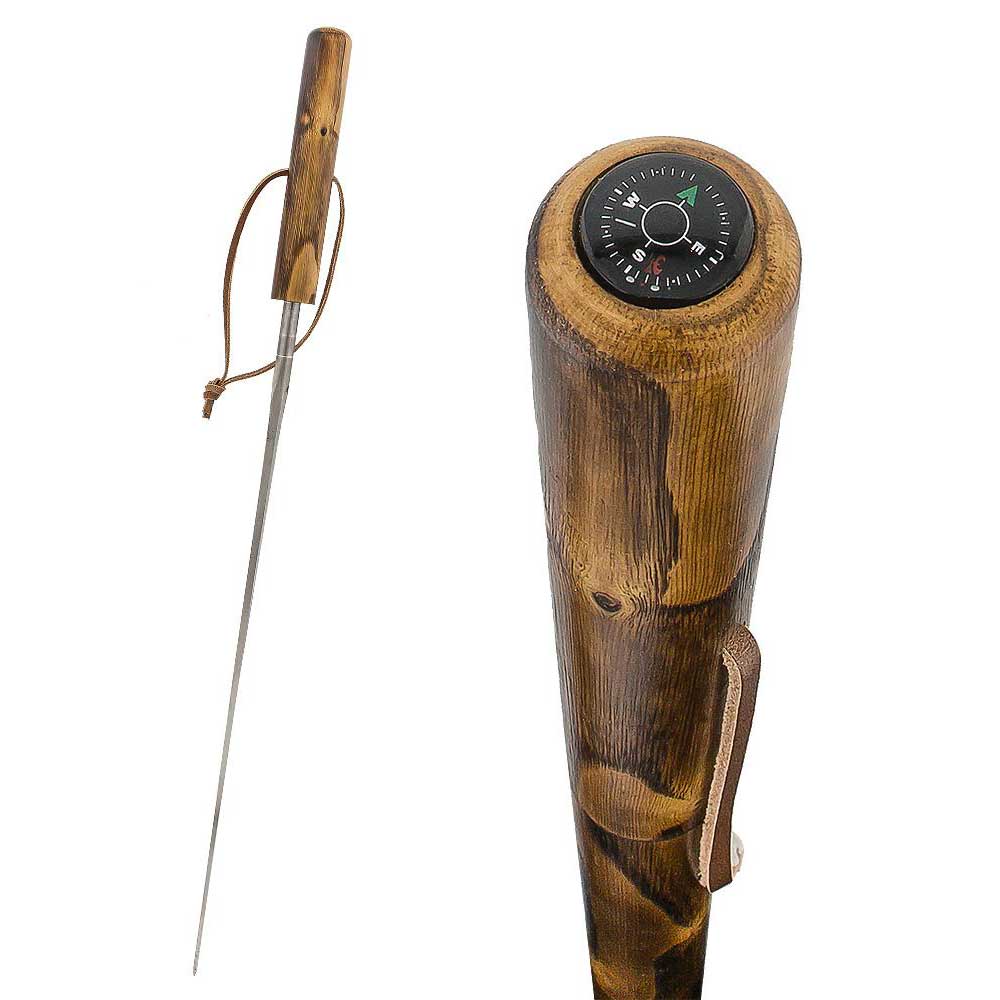 Brown Natural Chestnut Wood Sword-Gadget Hiking Staff w/ Compass Sword Canes - Tophatter Daily Deals