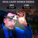 Rechargeable COB LED Headlamp with Magnetic Base - Spotlight and Floodlight, 90 Degree Tilt, USB Charging Outdoor Recreation - Tophatter Daily Deals