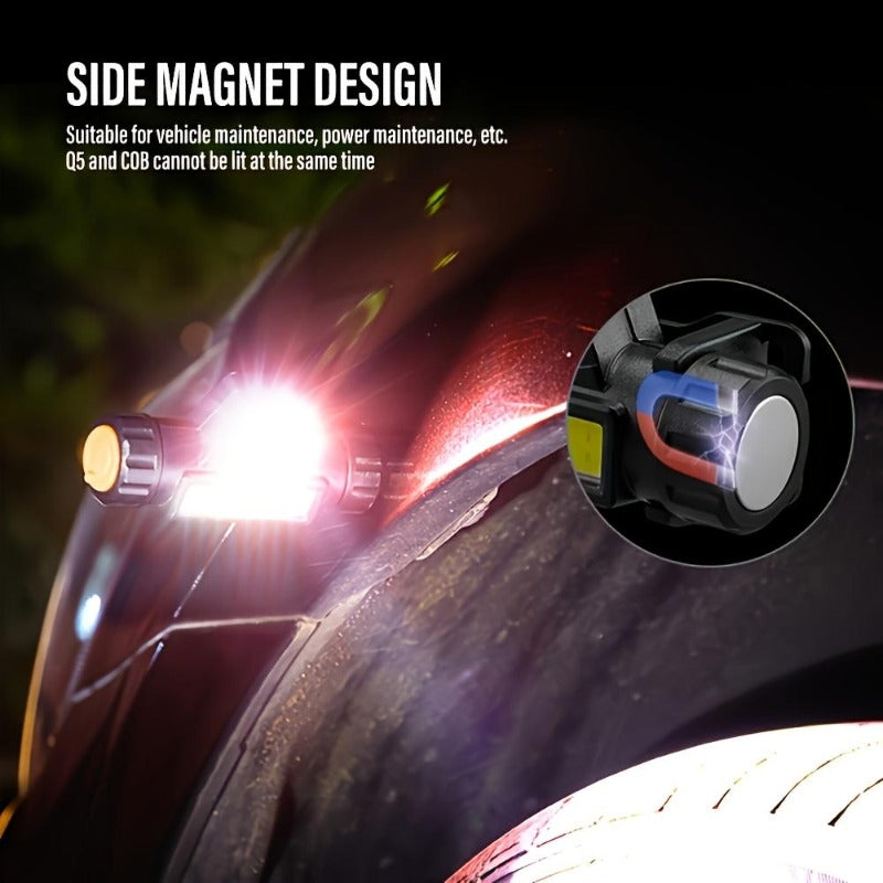 Rechargeable COB LED Headlamp with Magnetic Base - Spotlight and Floodlight, 90 Degree Tilt, USB Charging Outdoor Recreation - Tophatter Daily Deals