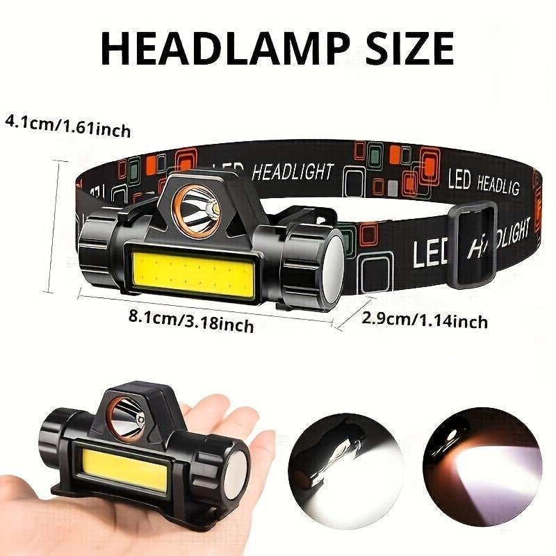 Rechargeable COB LED Headlamp with Magnetic Base - Spotlight and Floodlight, 90 Degree Tilt, USB Charging Outdoor Recreation - Tophatter Daily Deals