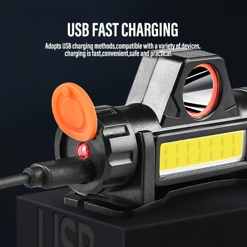 Rechargeable COB LED Headlamp with Magnetic Base - Spotlight and Floodlight, 90 Degree Tilt, USB Charging Outdoor Recreation - Tophatter Daily Deals