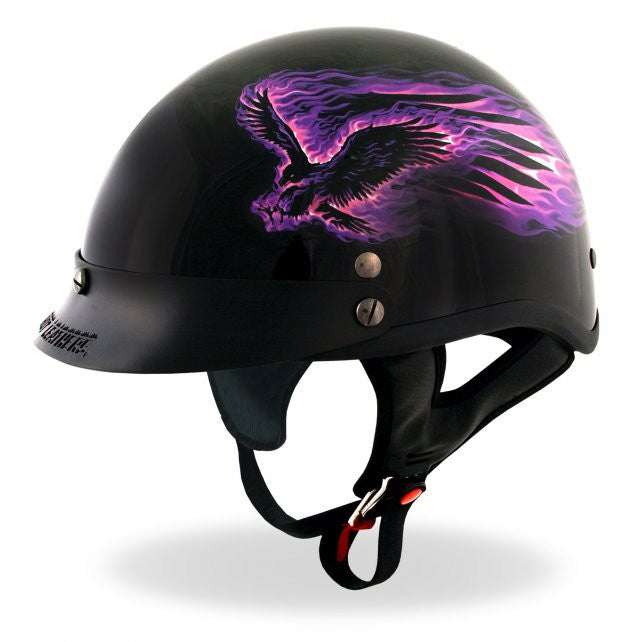 Hot Leathers D.O.T. Purple Blackout Eagle Gloss Black Finish Motorcycle Helmet Helmet DOT - Tophatter Daily Deals