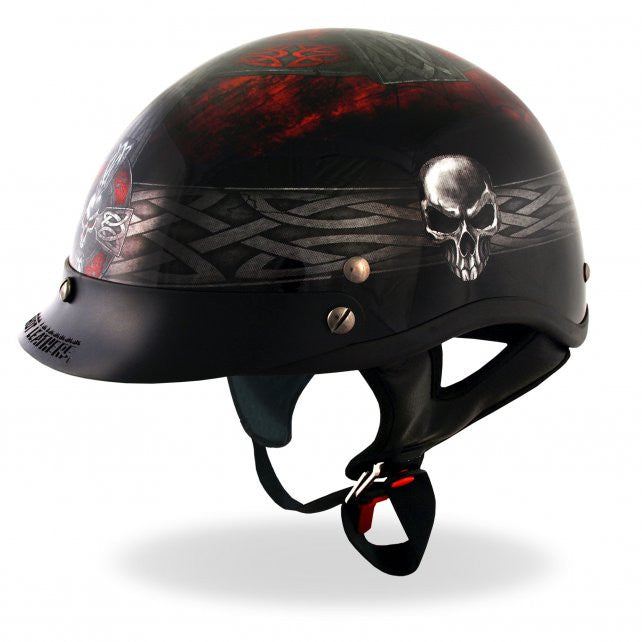Hot Leathers D.O.T. Celtic Cross w/ Skulls Gloss Black Finish Motorcycle Helmet Helmet DOT - Tophatter Daily Deals