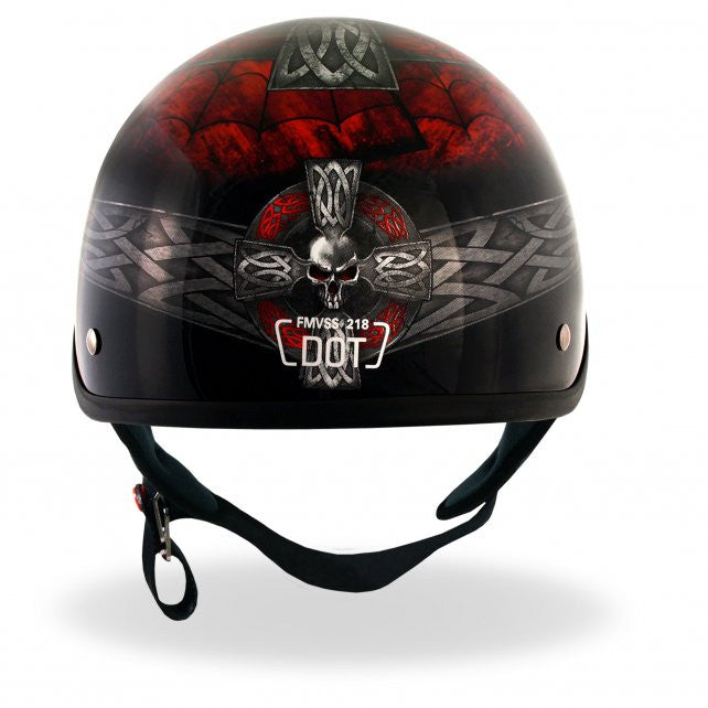 Hot Leathers D.O.T. Celtic Cross w/ Skulls Gloss Black Finish Motorcycle Helmet Helmet DOT - Tophatter Daily Deals