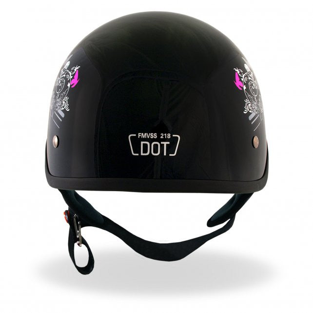 Hot Leathers D.O.T. Lady Rider w/ Roses Gloss Black Finish Motorcycle Helmet Helmet DOT - Tophatter Daily Deals
