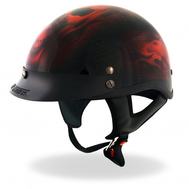 Hot Leathers D.O.T. Red Skull Flames Gloss Black Finish Motorcycle Helmet Helmet DOT - Tophatter Daily Deals