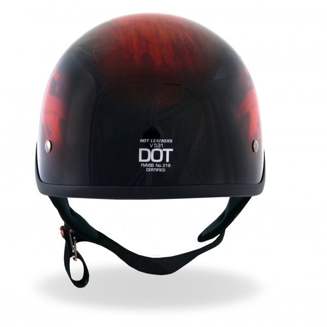 Hot Leathers D.O.T. Red Skull Flames Gloss Black Finish Motorcycle Helmet Helmet DOT - Tophatter Daily Deals