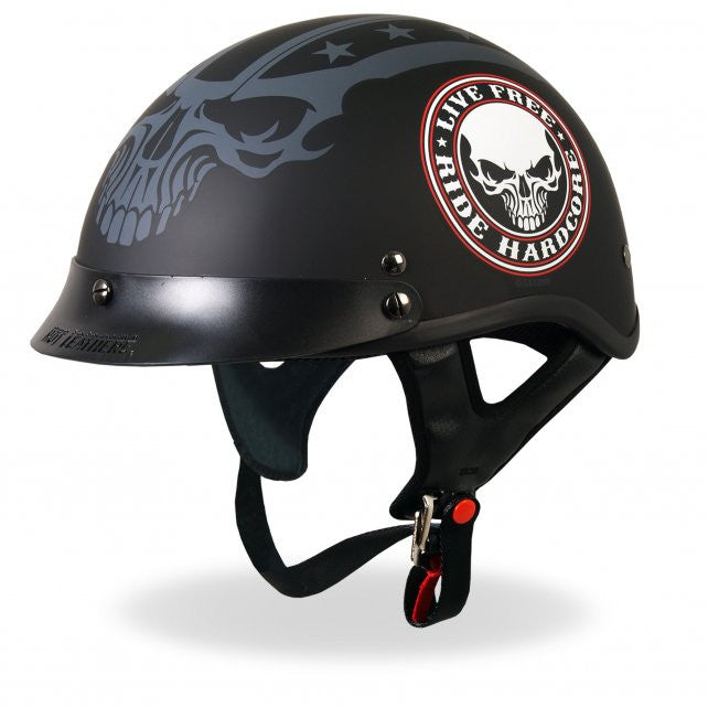 Hot Leathers D.O.T. Stencil Skull Matte Black Finish Motorcycle Helmet Helmet DOT - Tophatter Daily Deals