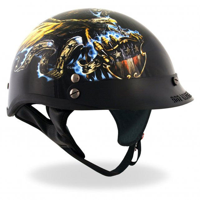 Hot Leathers D.O.T. USA Eagle Gloss Black Finish Motorcycle Helmet Helmet DOT - Tophatter Daily Deals