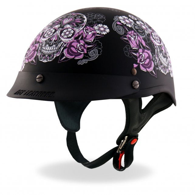 Hot Leathers D.O.T. Sugar Skull Matte Black Finish Motorcycle Helmet Helmet DOT - Tophatter Daily Deals