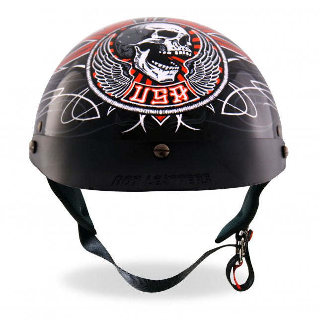Hot Leathers D.O.T. Stitches Skull Gloss Black Finish Motorcycle Helmet Helmet DOT - Tophatter Daily Deals