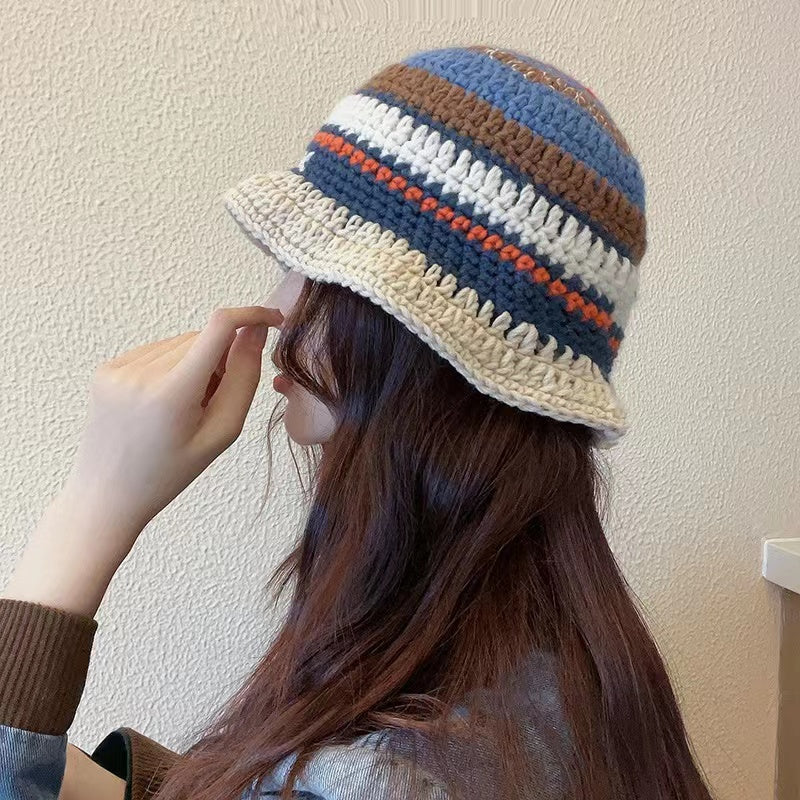 Handmade Crochet Striped Knitted Beanies Hat Cap - Tophatter Daily Deals