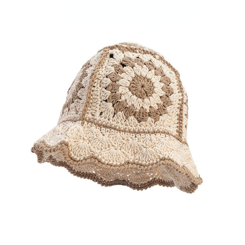 Handmade Crochet Striped Knitted Beanies Hat Beige Cap - Tophatter Daily Deals