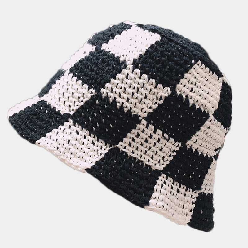 Handmade Crochet Striped Knitted Beanies Hat Black White Cap - Tophatter Daily Deals