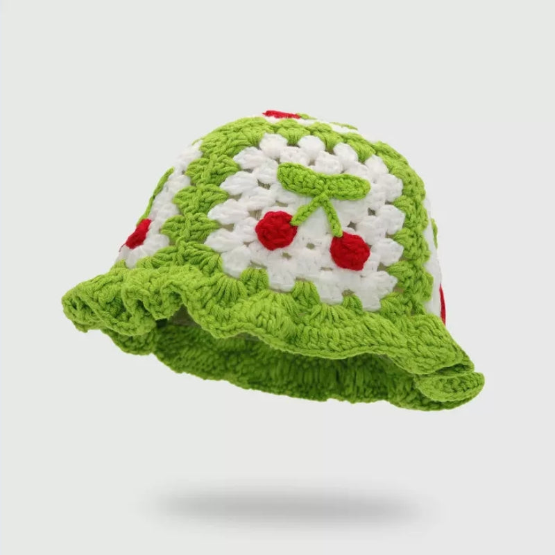 Handmade Crochet Striped Knitted Beanies Hat Cyan Green Cap - Tophatter Daily Deals