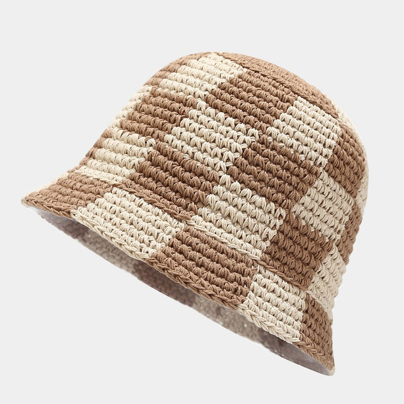 Handmade Crochet Striped Knitted Beanies Hat Khaki Cap - Tophatter Daily Deals