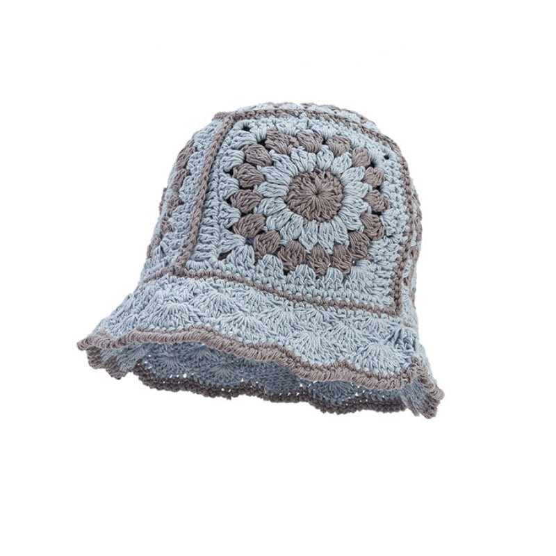 Handmade Crochet Striped Knitted Beanies Hat Light Blue Cap - Tophatter Daily Deals