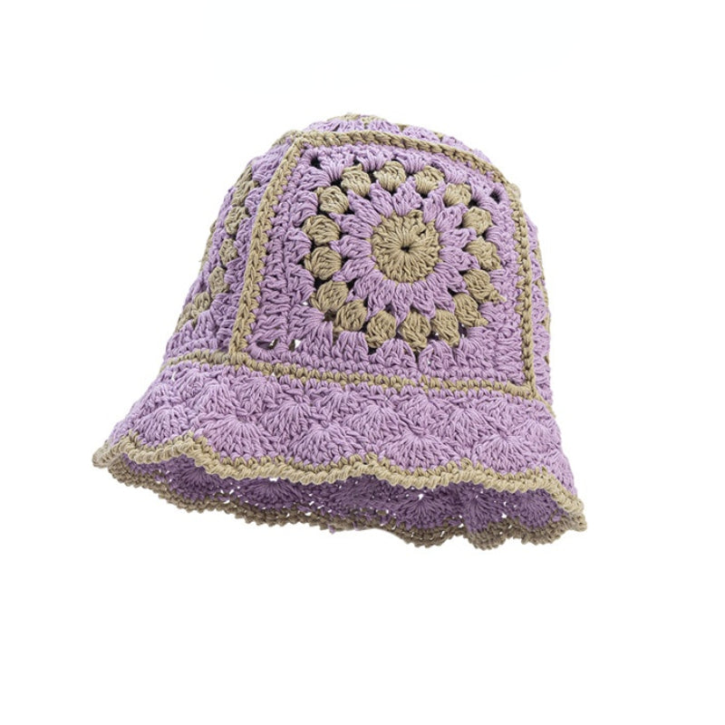 Handmade Crochet Striped Knitted Beanies Hat Purple Cap - Tophatter Daily Deals