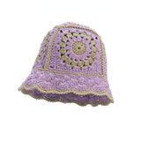 Handmade Crochet Striped Knitted Beanies Hat Purple Cap - Tophatter Daily Deals