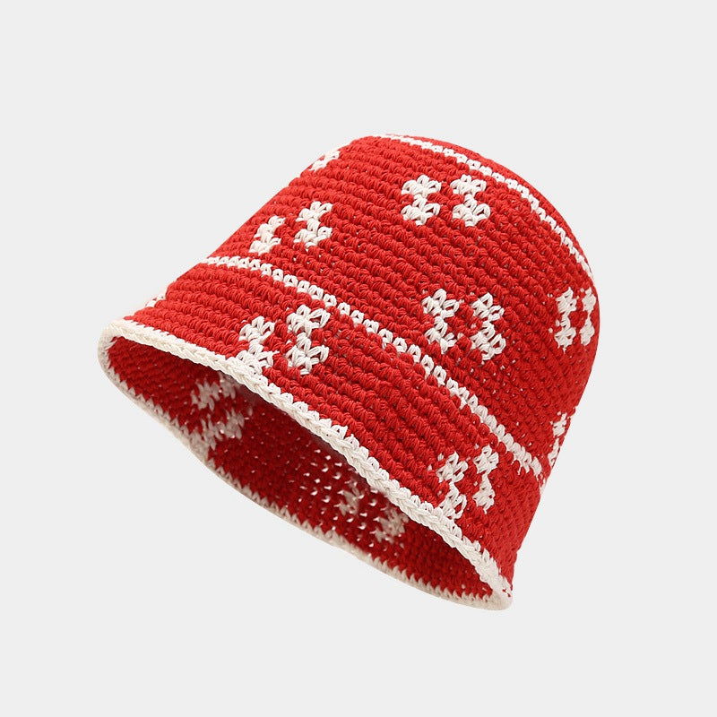 Handmade Crochet Striped Knitted Beanies Hat Red Cap - Tophatter Daily Deals