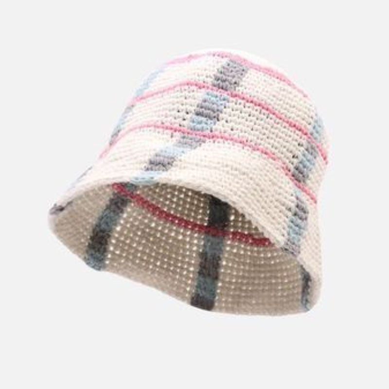 Handmade Crochet Striped Knitted Beanies Hat White Cap - Tophatter Daily Deals