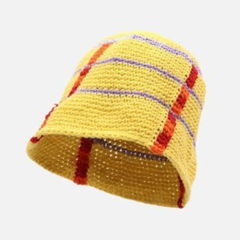 Handmade Crochet Striped Knitted Beanies Hat Yellow B Cap - Tophatter Daily Deals